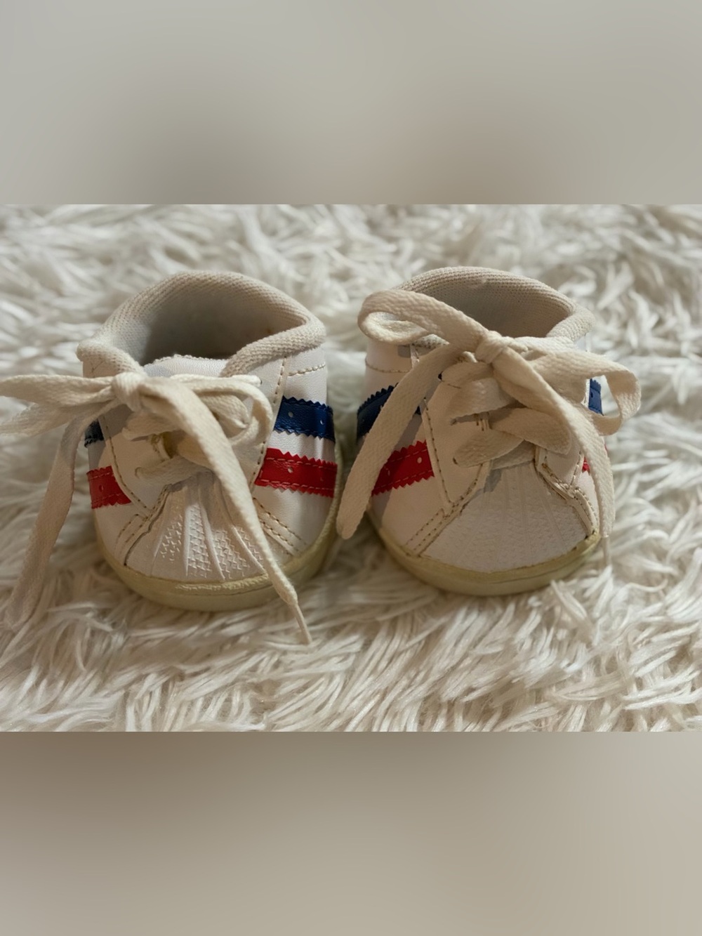 Vintage Y2K Build A Bear BAB Shoes White Blue Red Stripes Tennis Sneakers Pair